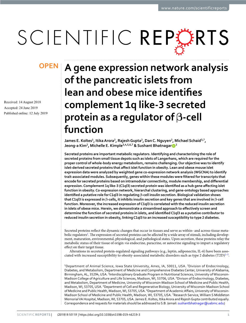 A Gene Expression Network Analysis of the Pancreatic Islets from Lean And