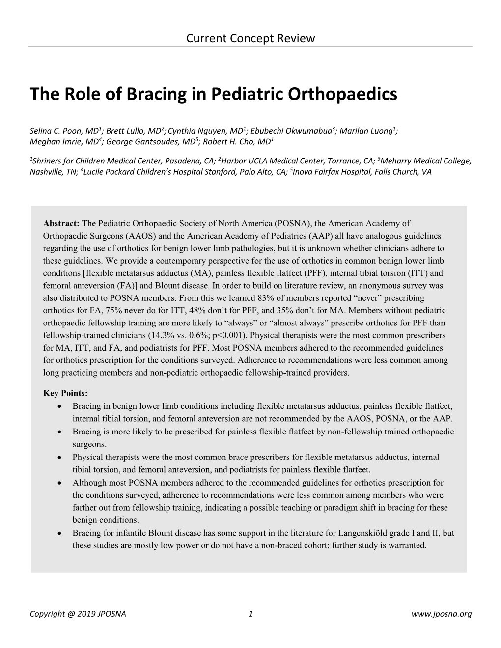 The Role of Bracing in Pediatric Orthopaedics