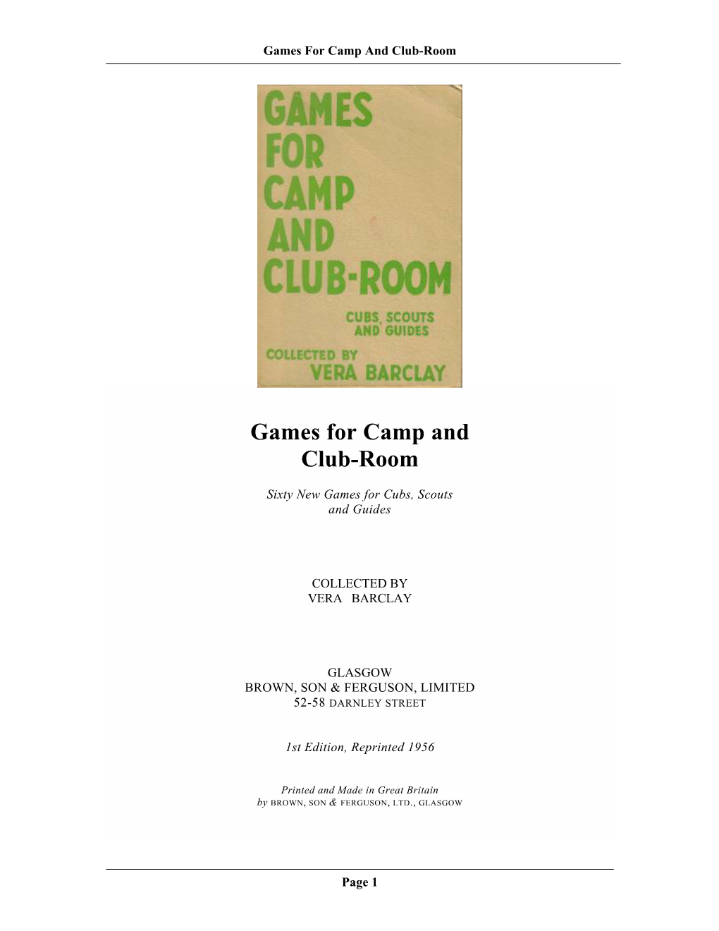 Games for Camp and Club-Room