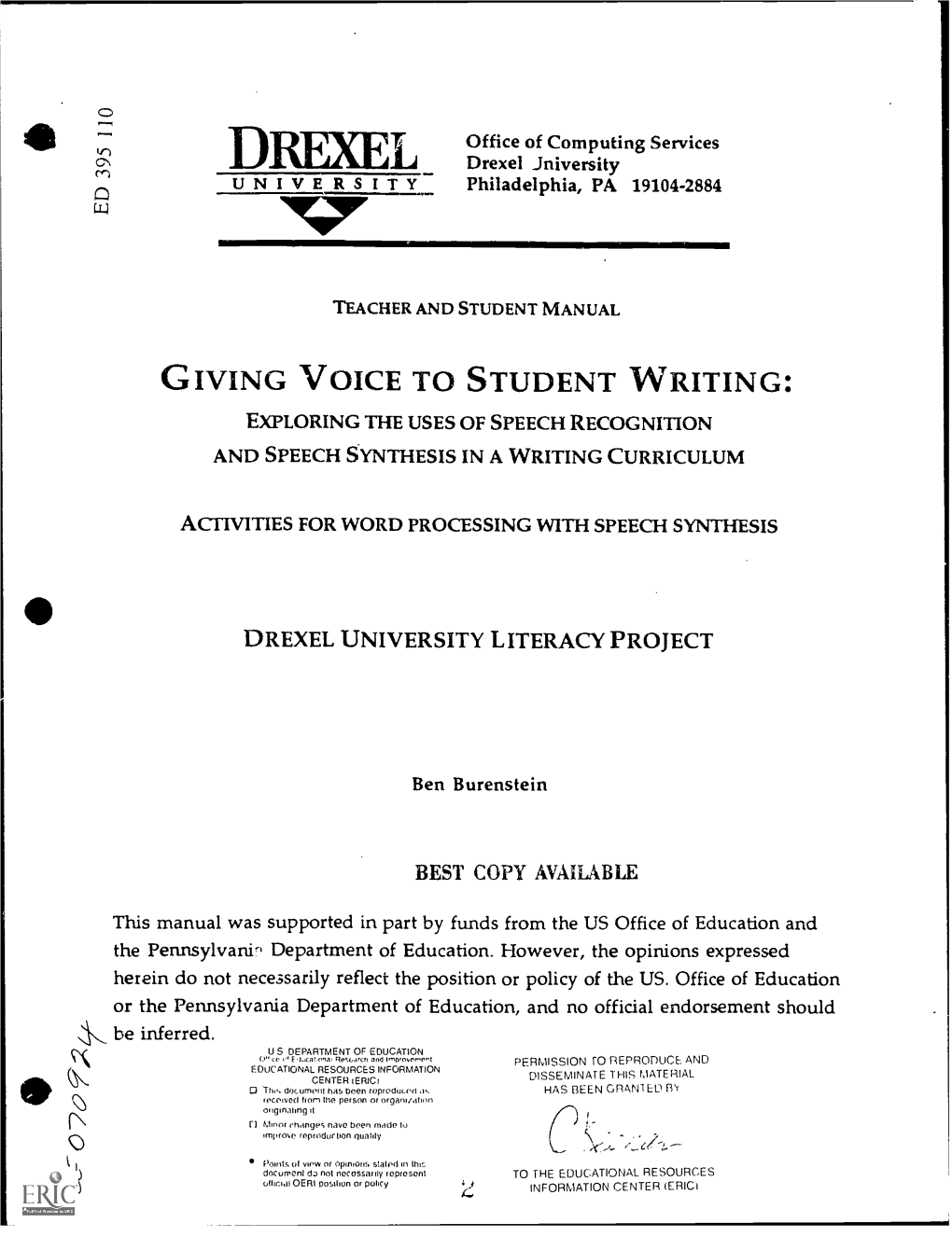 Giving Voice to Student Writing: Exploring the Uses of Speech Recognition and Speech Synthesis in a Writing Curriculum