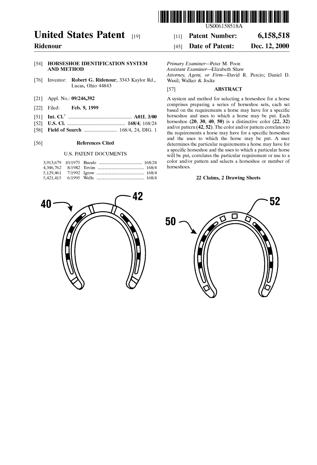 United States Patent (19) 11 Patent Number: 6,158,518 Ridenour (45) Date of Patent: Dec