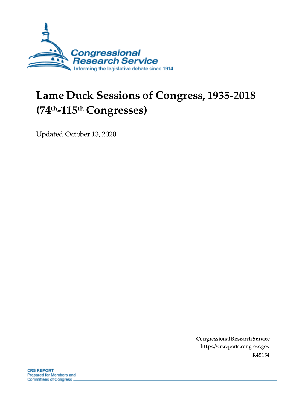 Lame Duck Sessions of Congress, 1935-2018 (74Th-115Th Congresses)