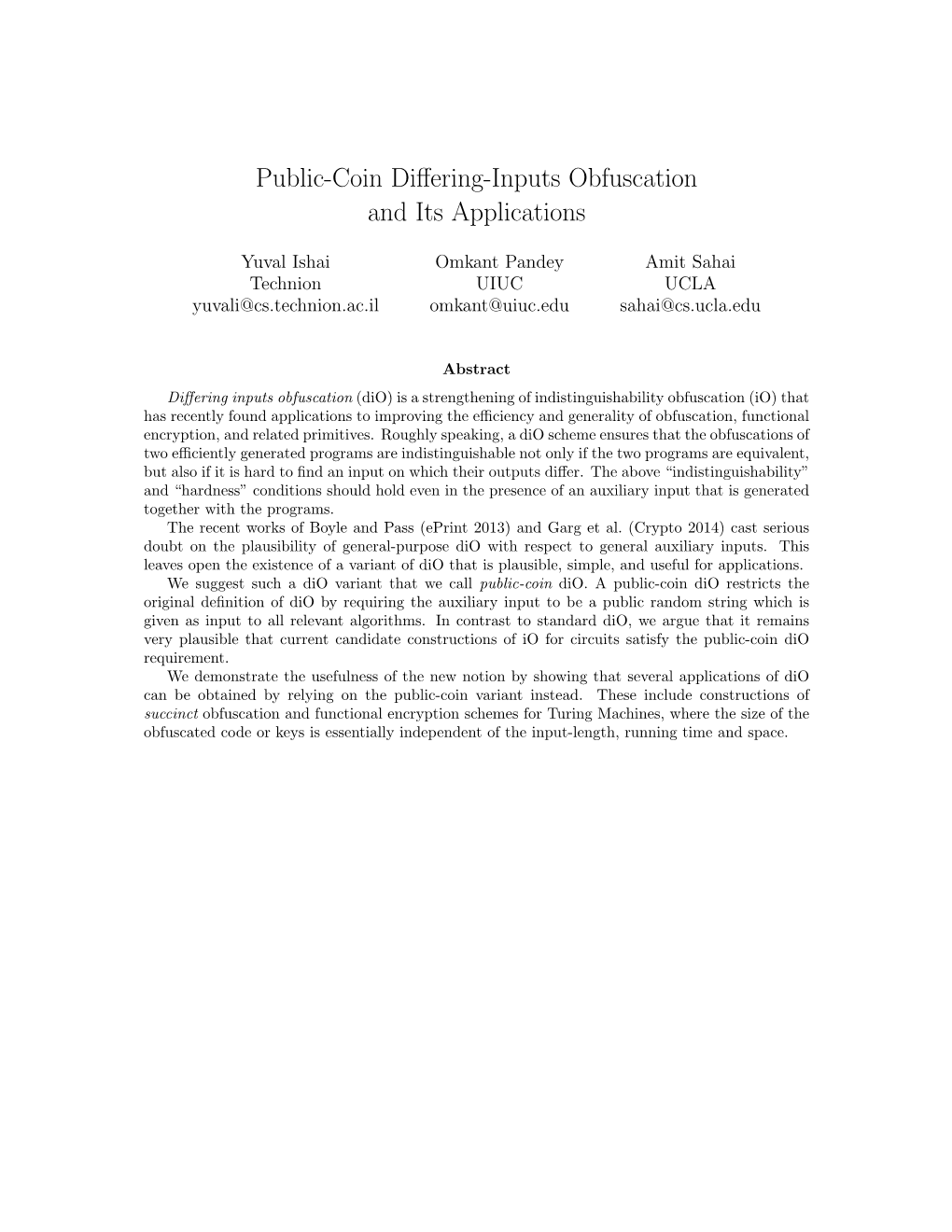 Public-Coin Differing-Inputs Obfuscation and Its Applications