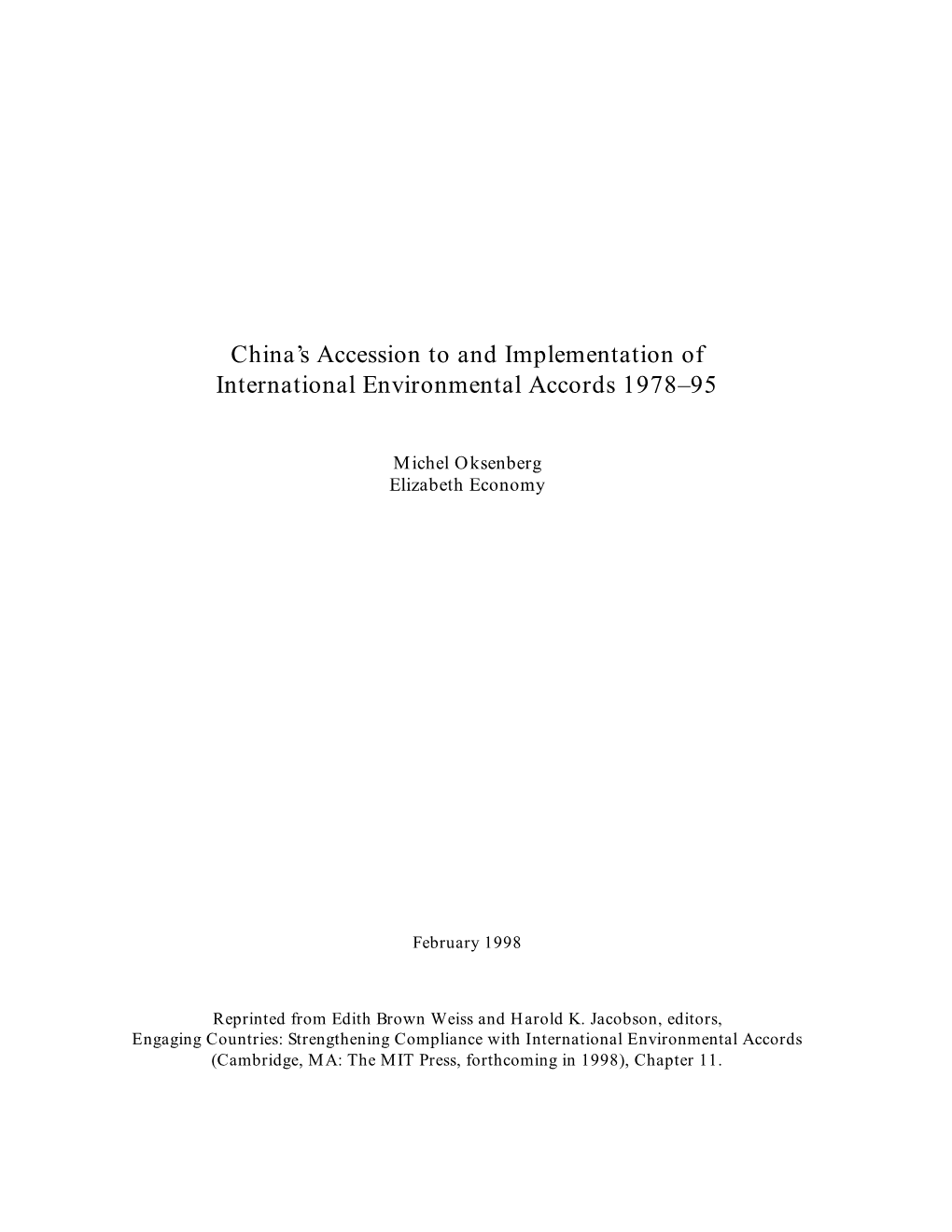 China's Accession to and Implementation of International Environmental Accords 1978–95