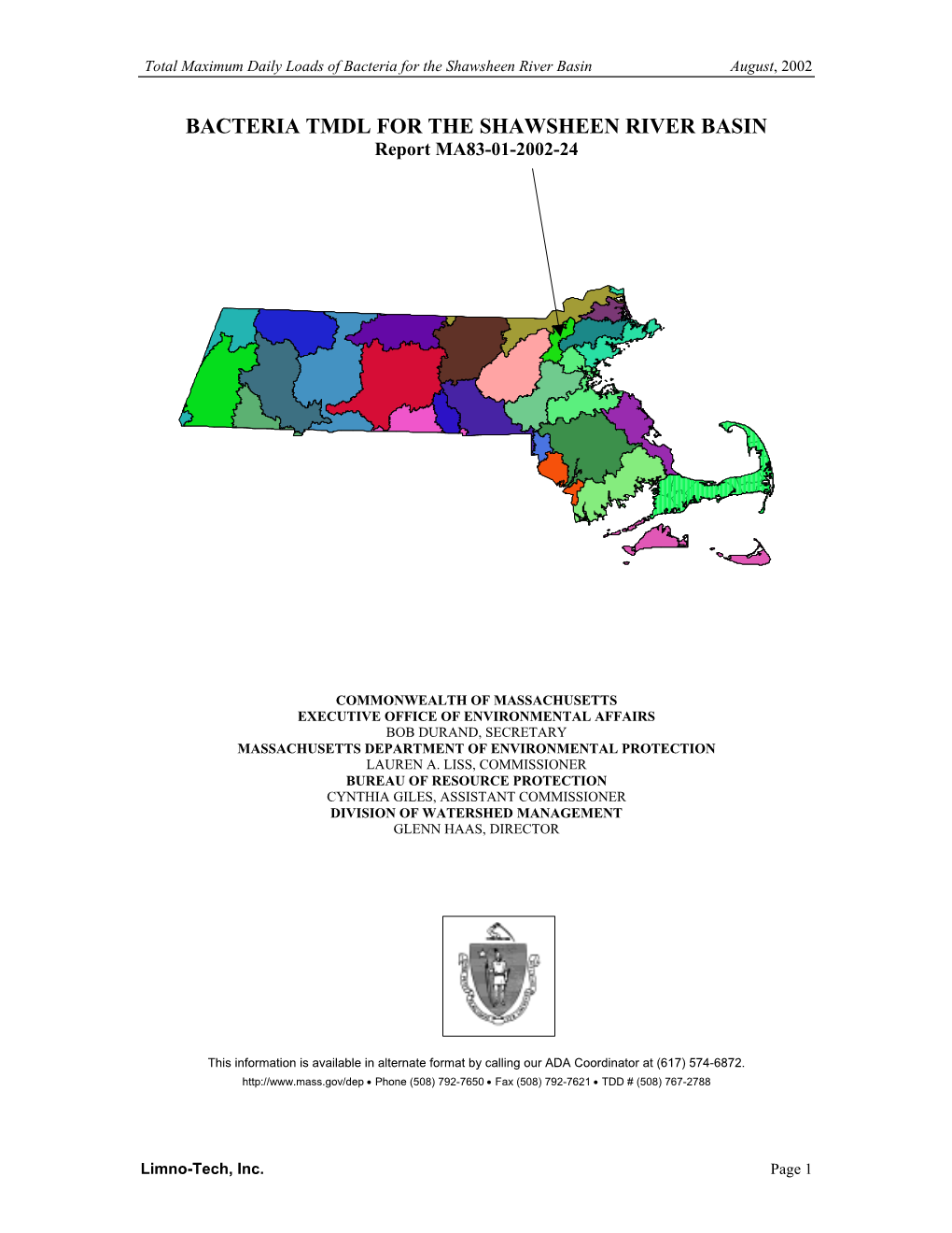 BACTERIA TMDL for the SHAWSHEEN RIVER BASIN Report MA83-01-2002-24