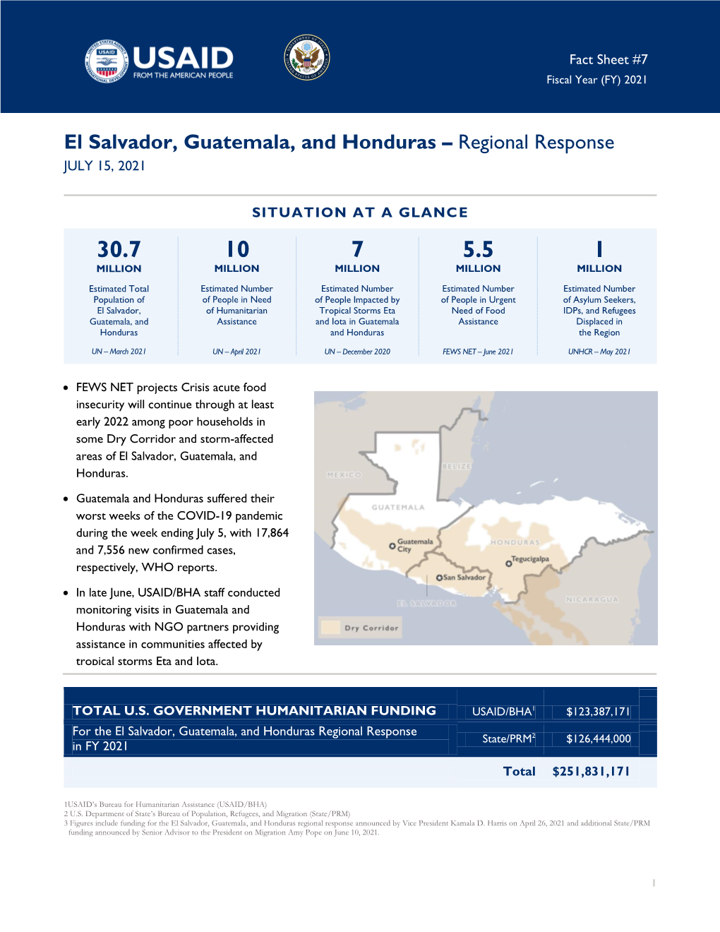 El Salvador, Guatemala, and Honduras – Regional Response JULY 15, 2021