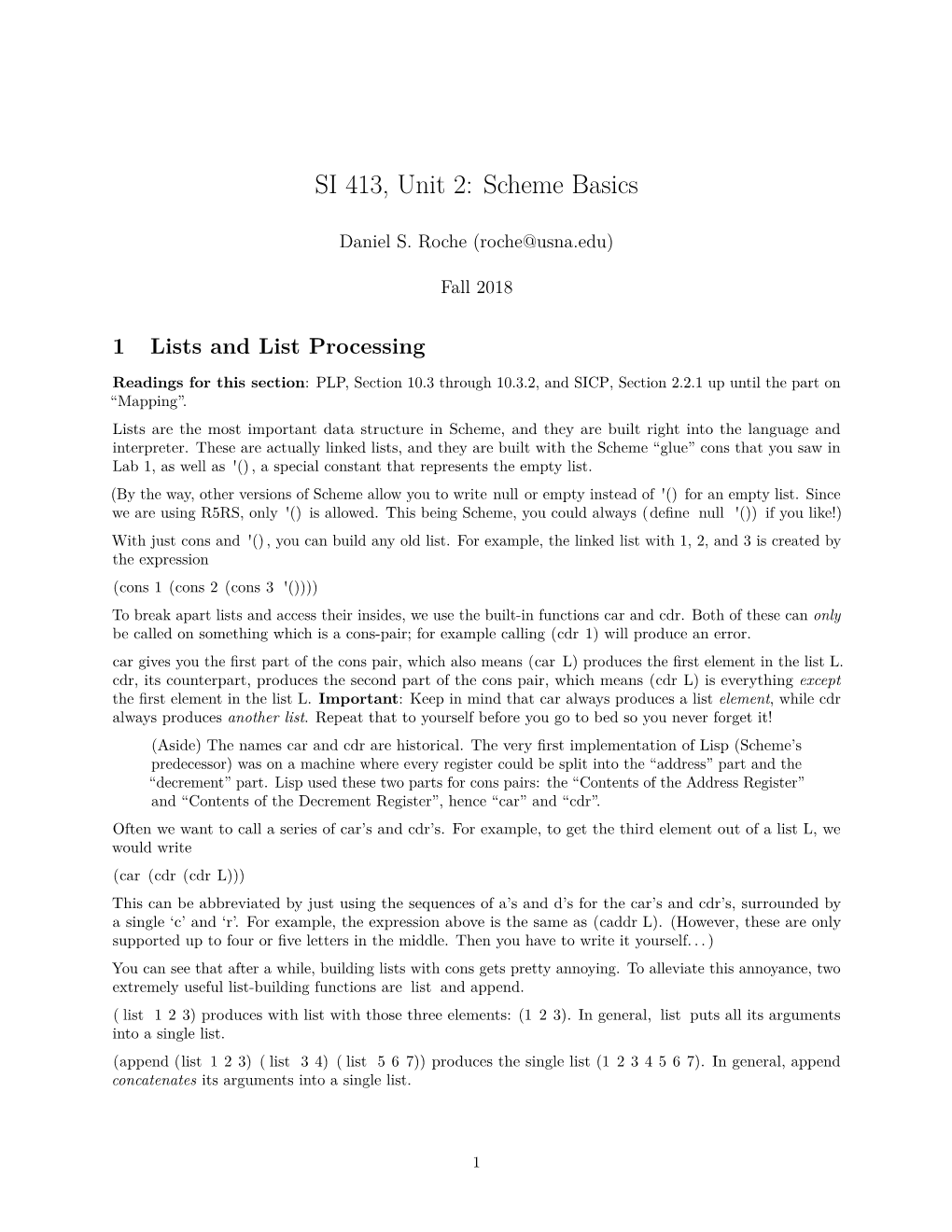 SI 413, Unit 2: Scheme Basics