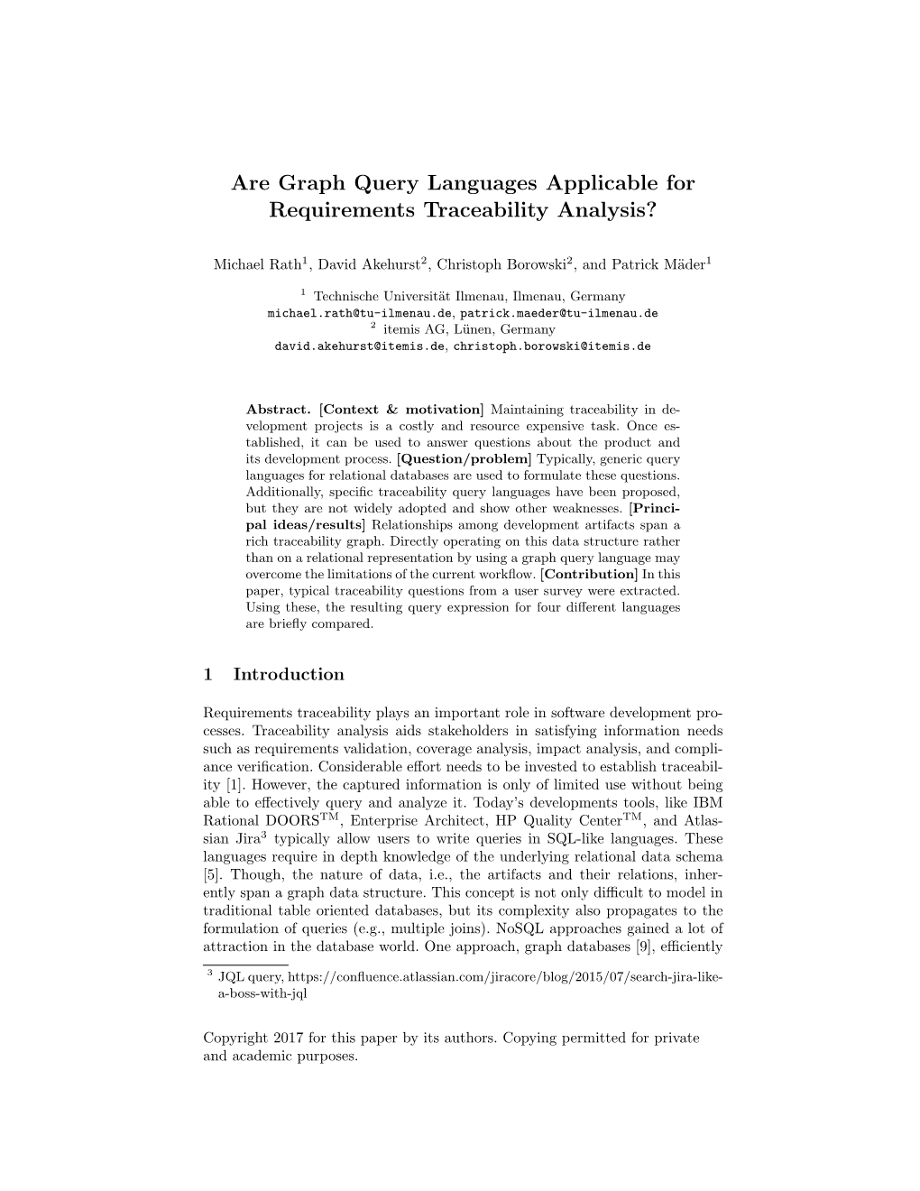 Are Graph Query Languages Applicable for Requirements Traceability Analysis?