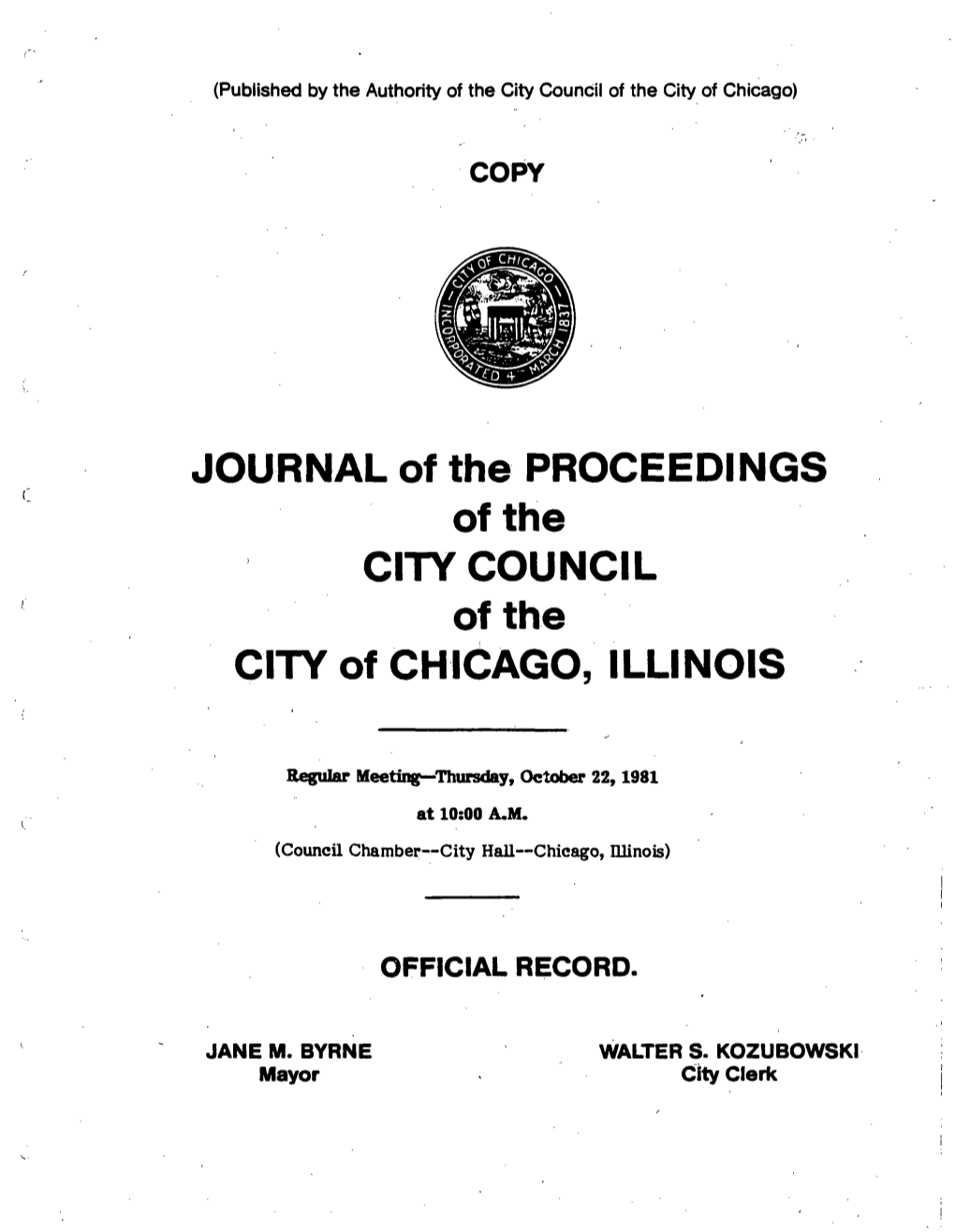 JOURNAL of the PROCEEDINGS Ofthe CITY COUNCIL Ofthe CITY of CHICAGO, ILLINOIS