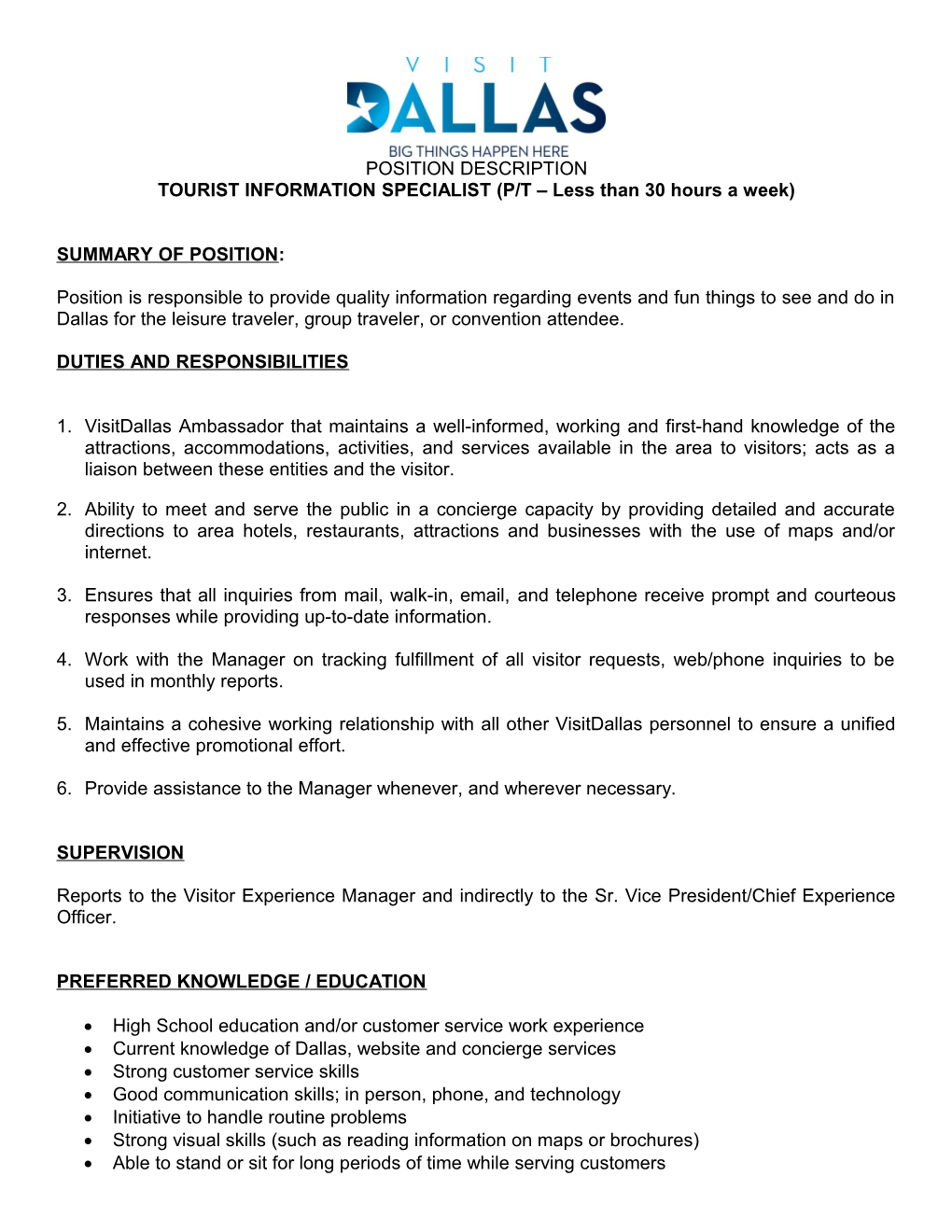 Position Description: Director of Marketing, Tourism Division