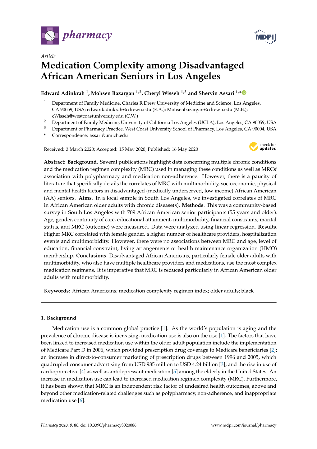 Medication Complexity Among Disadvantaged African American Seniors in Los Angeles