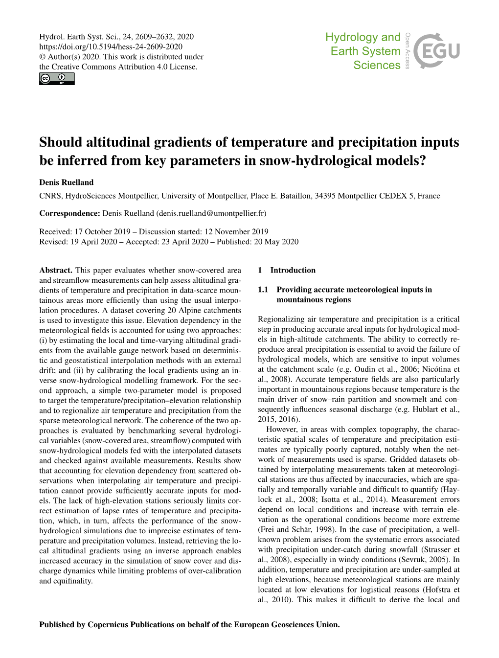 Should Altitudinal Gradients of Temperature and Precipitation Inputs Be Inferred from Key Parameters in Snow-Hydrological Models?