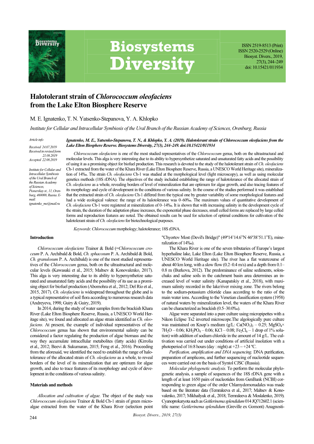 Biosystems ISSN 2520-2529 (Online) Biosyst