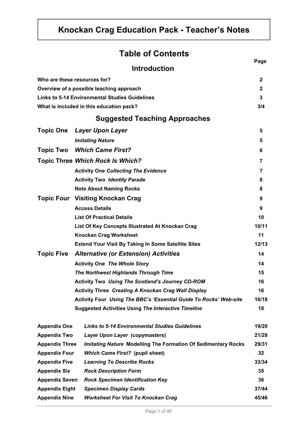 Knockan Crag Education Pack - Teacher’S Notes