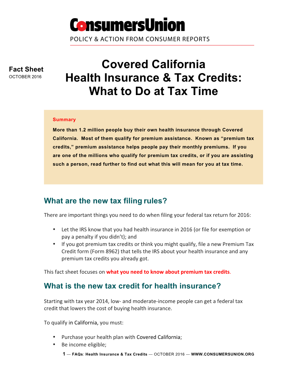 Covered California Health Insurance & Tax Credits: What to Do at Tax Time