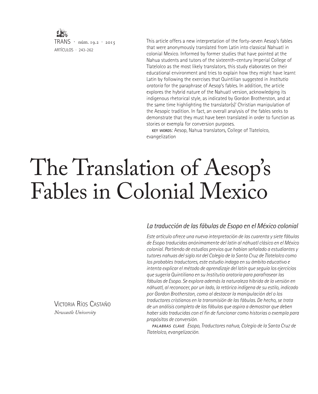 The Translation of Aesop's Fables In