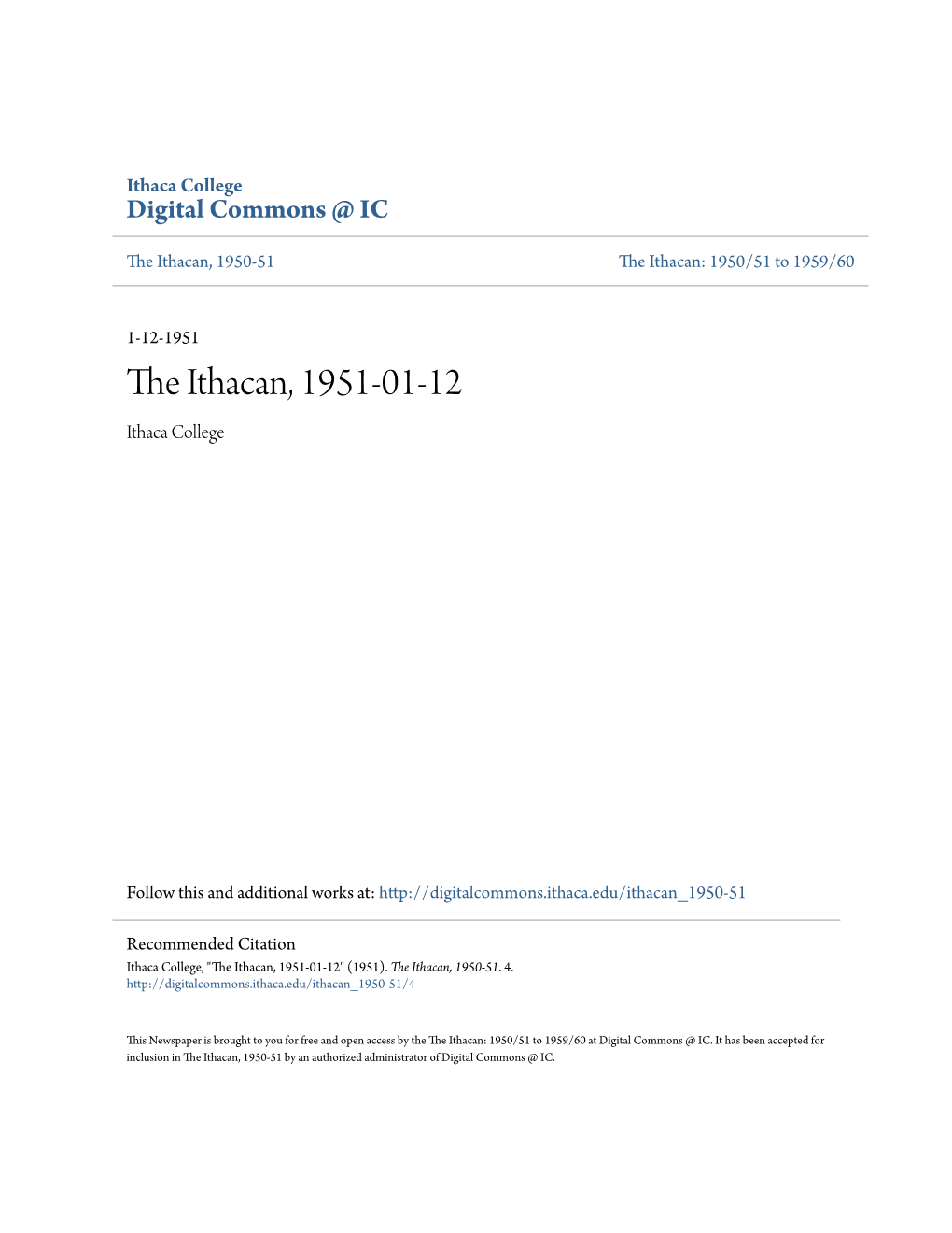The Ithacan, 1951-01-12