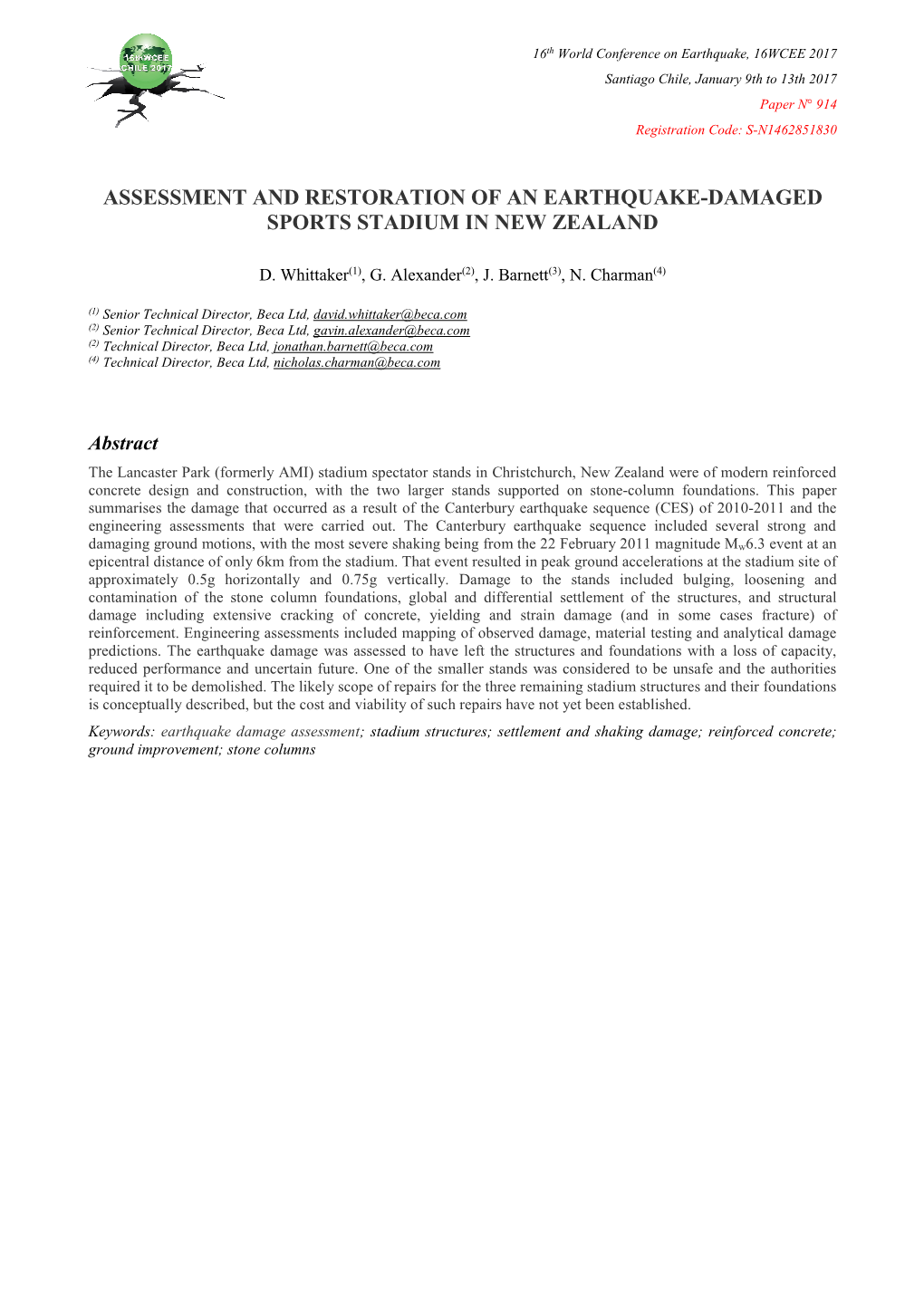 Assessment and Restoration of an Earthquake-Damaged Sports Stadium in New Zealand