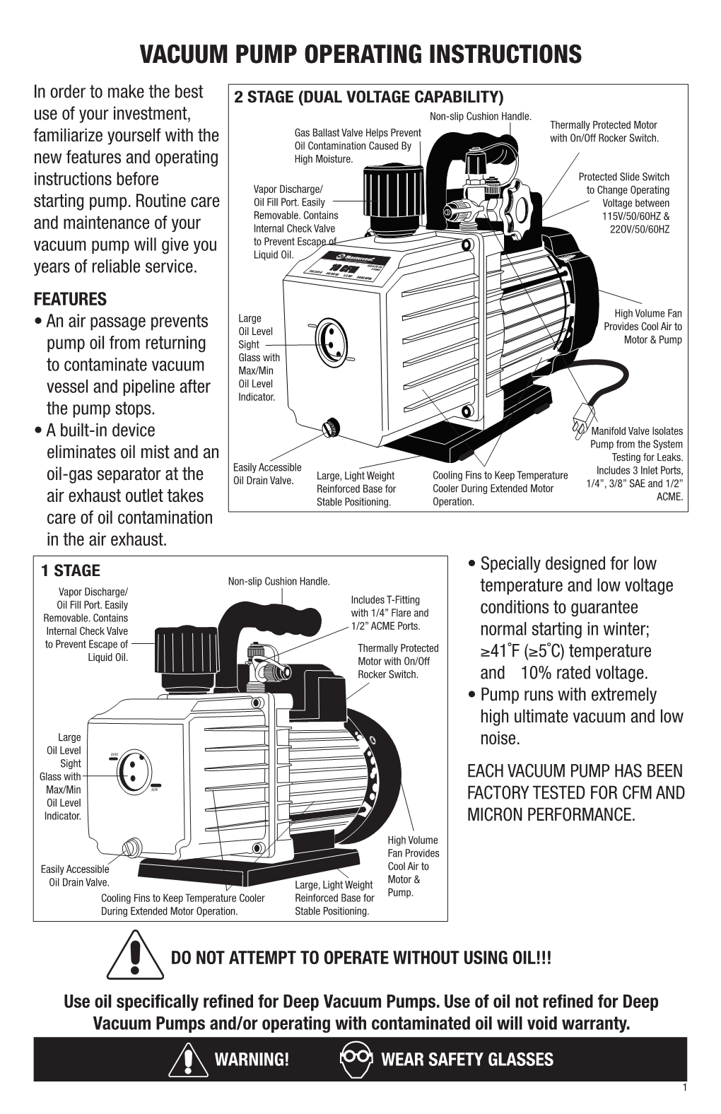 Vacuum Pump Operating Instructions