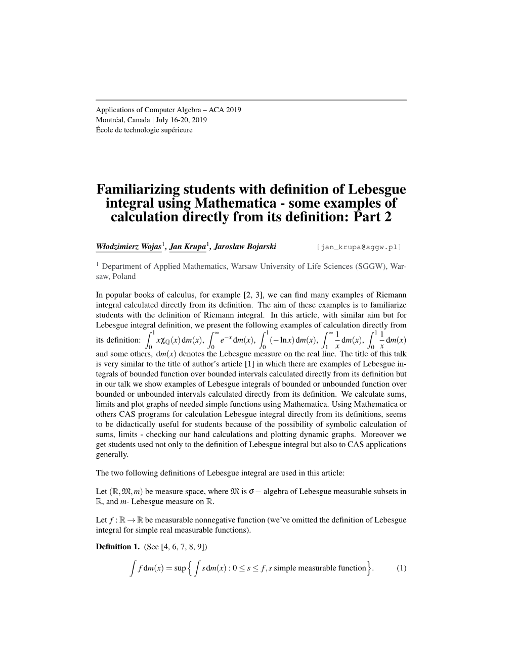 Familiarizing Students with Definition of Lebesgue Integral Using Mathematica