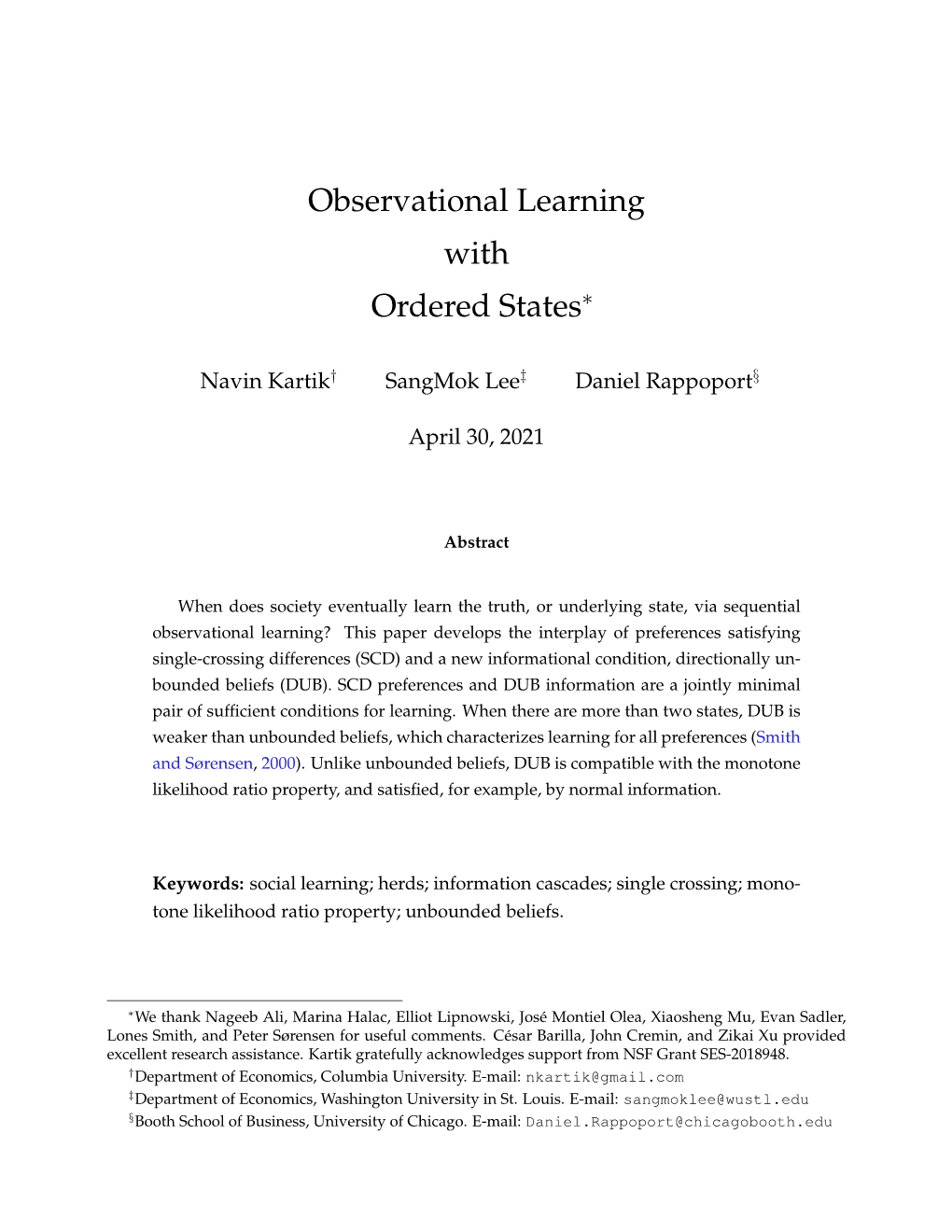 Observational Learning with Ordered States∗