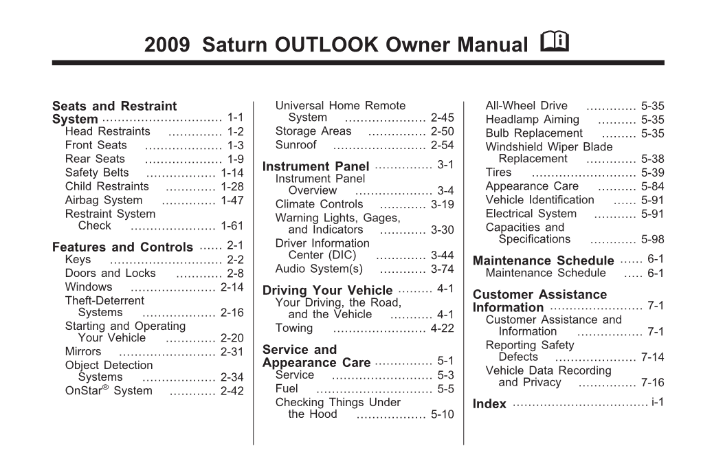 2009 Saturn OUTLOOK Owner Manual M