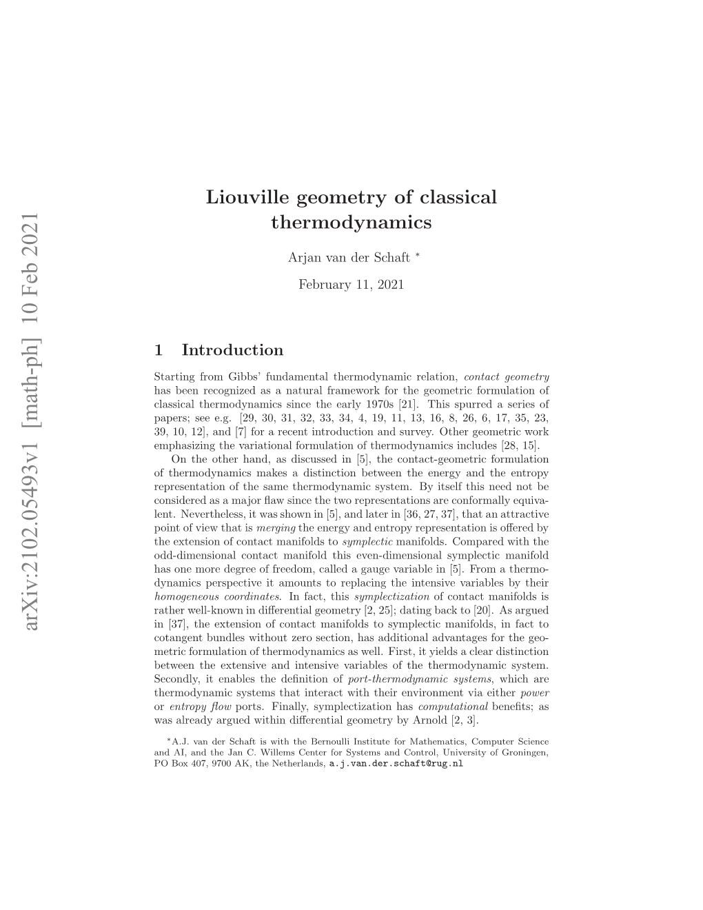 Liouville Geometry of Classical Thermodynamics