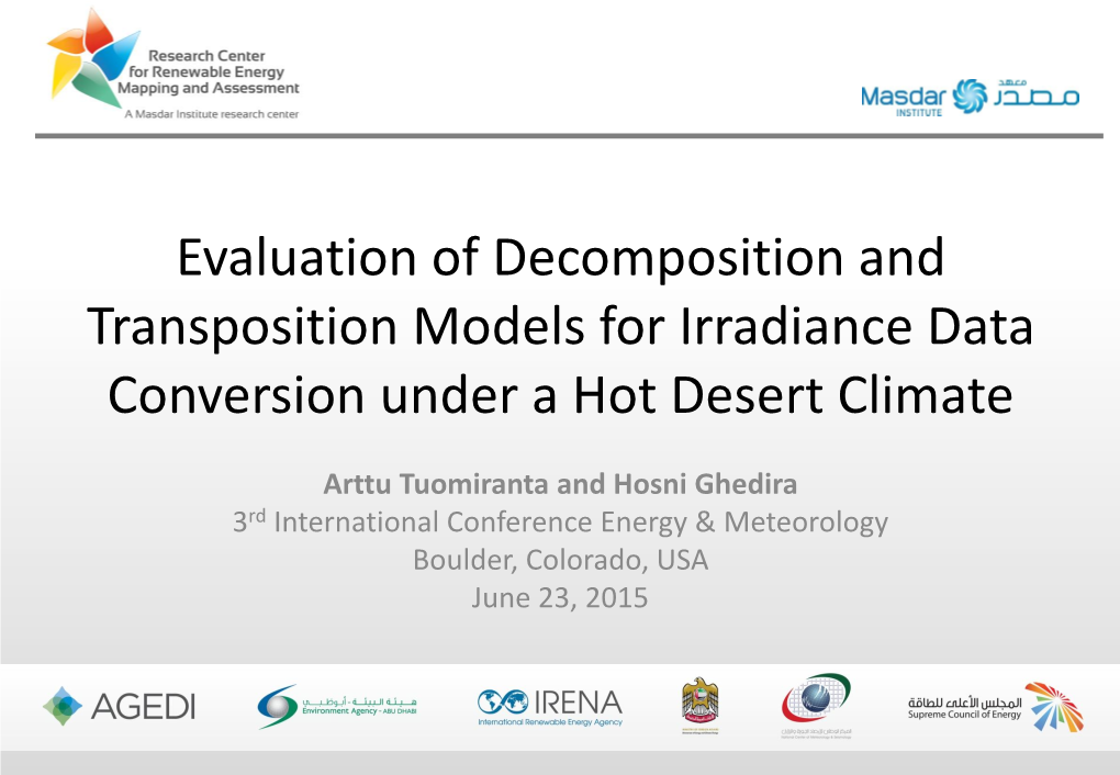 Evaluation of Decomposition and Transposition Models for Irradiance Data Conversion Under a Hot Desert Climate