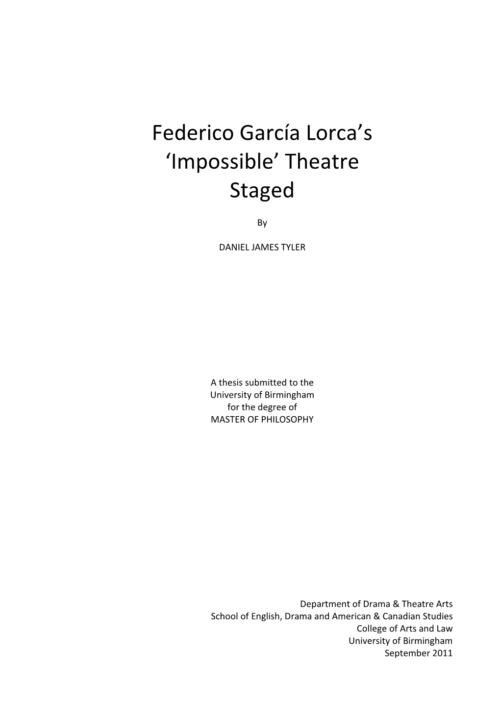 Federico García Lorca's 'Impossible' Theatre Staged