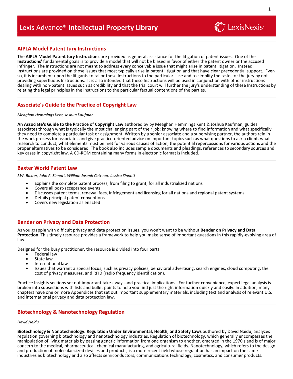 Lexis Advance® Intellectual Property Library