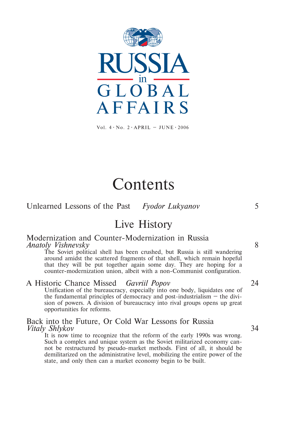 Russia in Global Affairs April