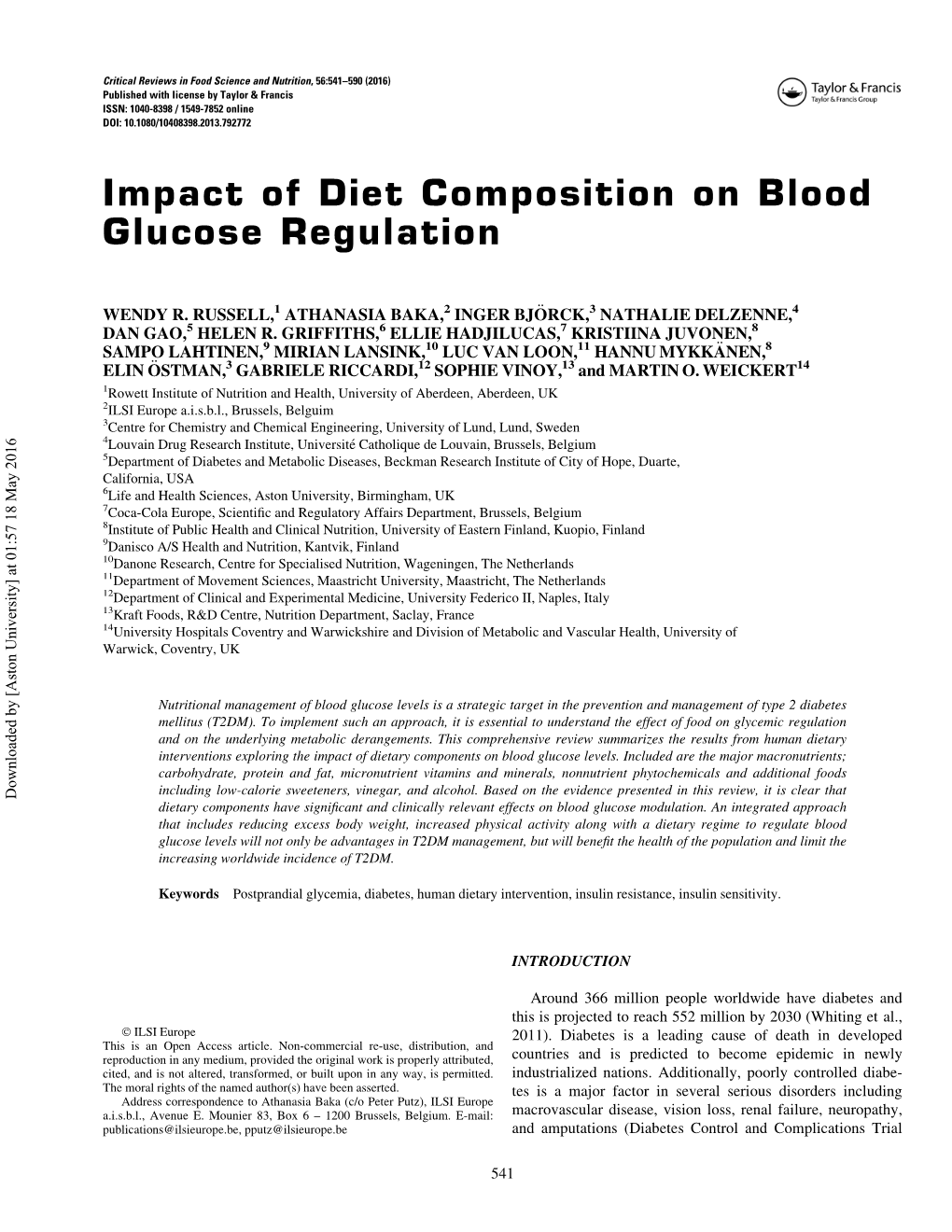 Impact of Diet Composition on Blood Glucose Regulation