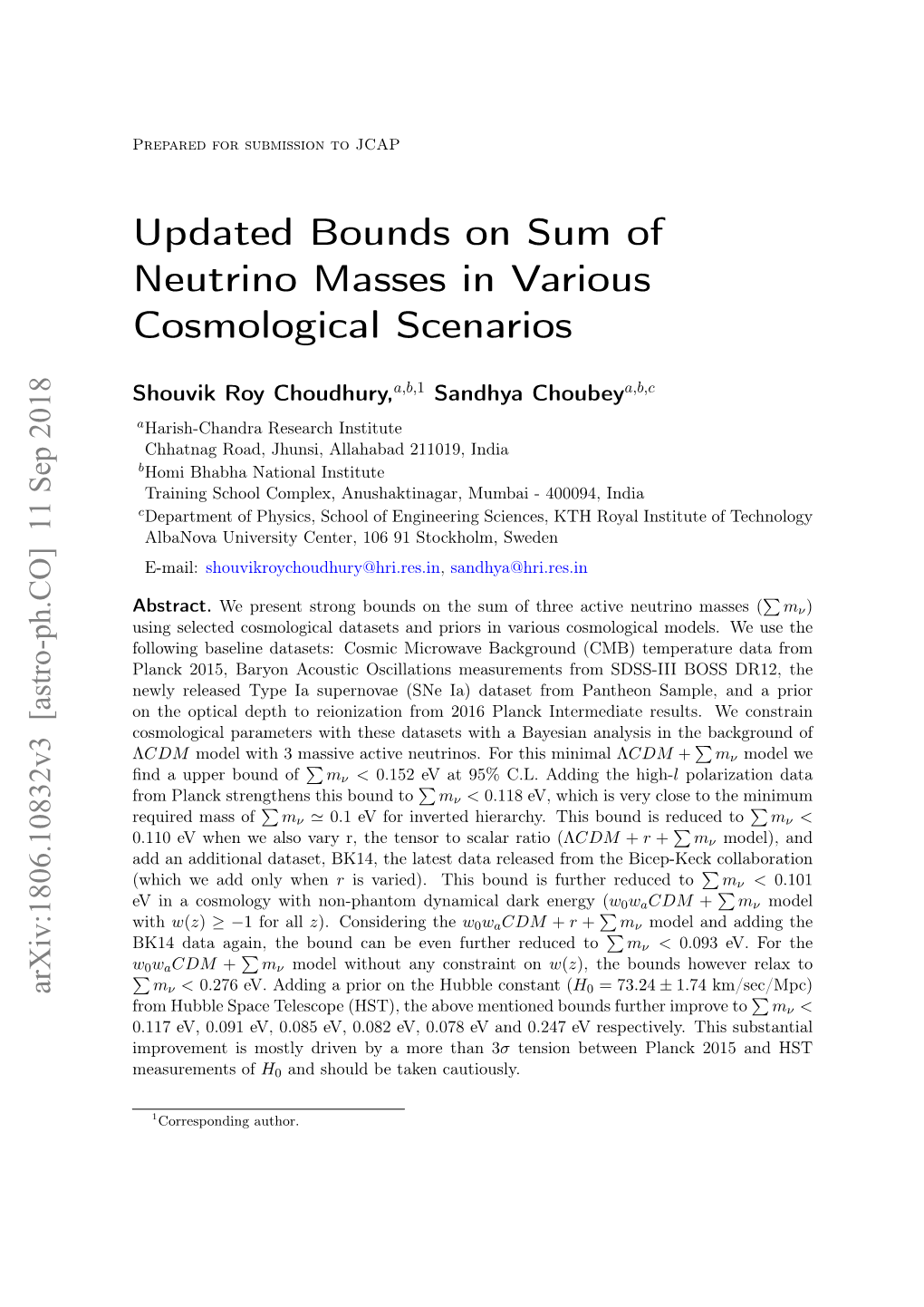 Updated Bounds on Sum of Neutrino Masses in Various Cosmological Scenarios