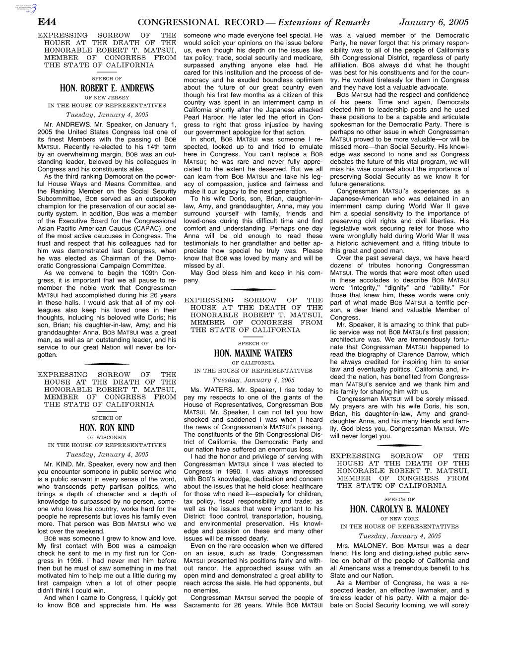 CONGRESSIONAL RECORD— Extensions of Remarks E44 HON