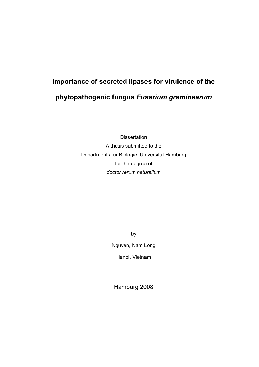 Importance of Secreted Lipases for Virulence of the Phytopathogenic