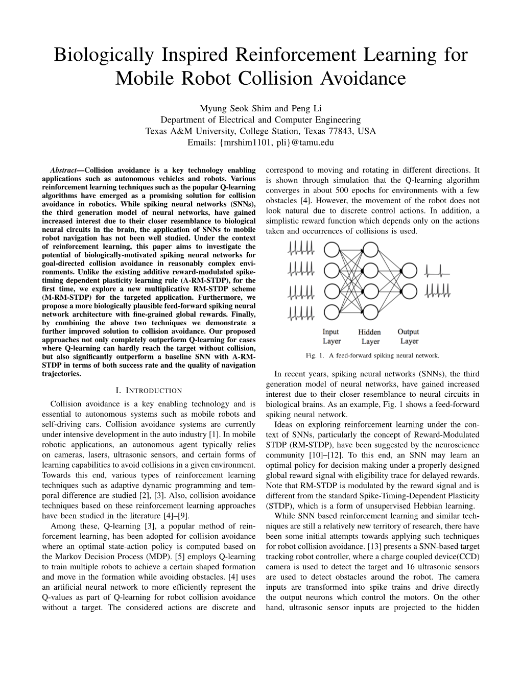 Biologically Inspired Reinforcement Learning for Mobile Robot Collision Avoidance