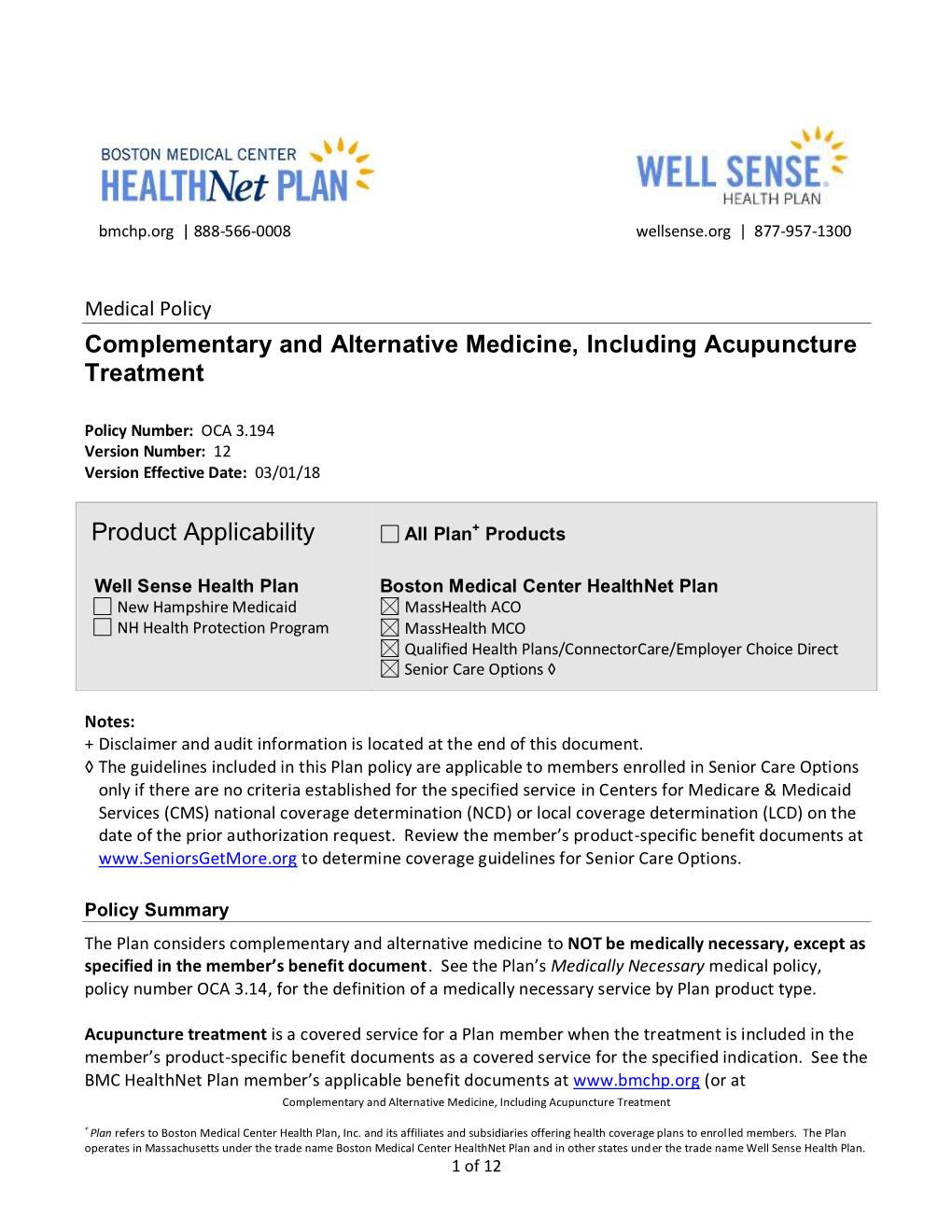 Complementary and Alternative Medicine, Including Acupuncture Treatment