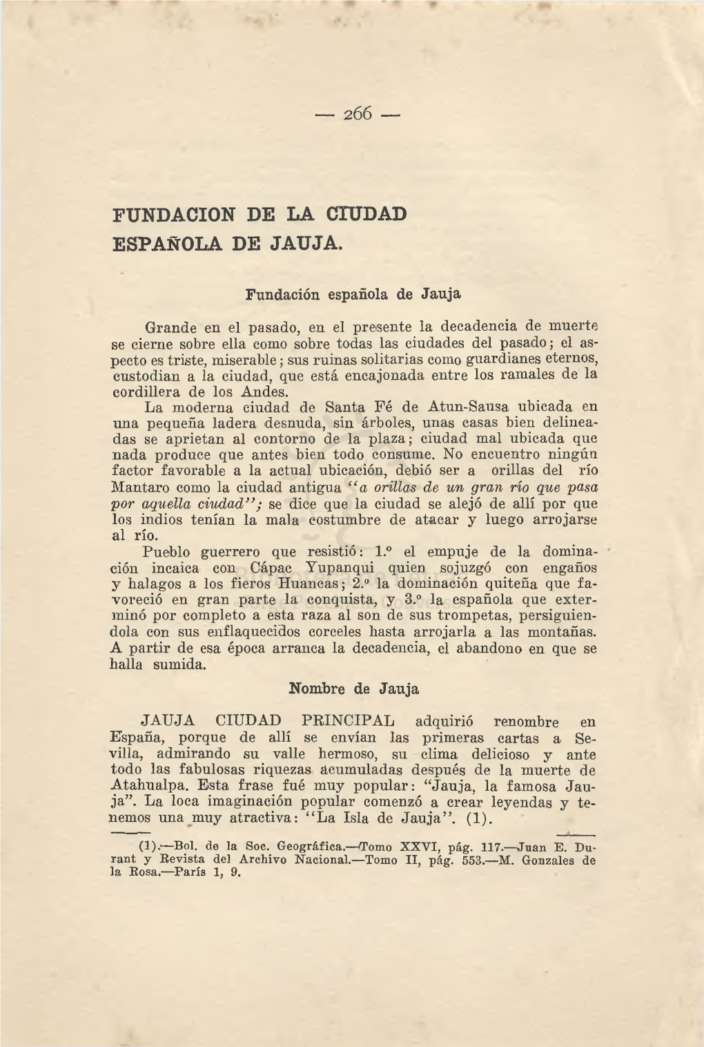 Fundación De La Ciudad Española De Jauja