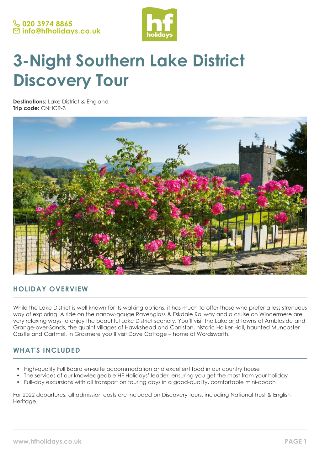 3-Night Southern Lake District Discovery Tour