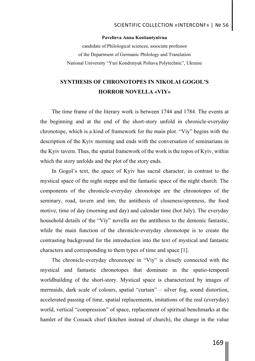 56 Synthesis of Chronotopes in Nikolai Gogol's Horror