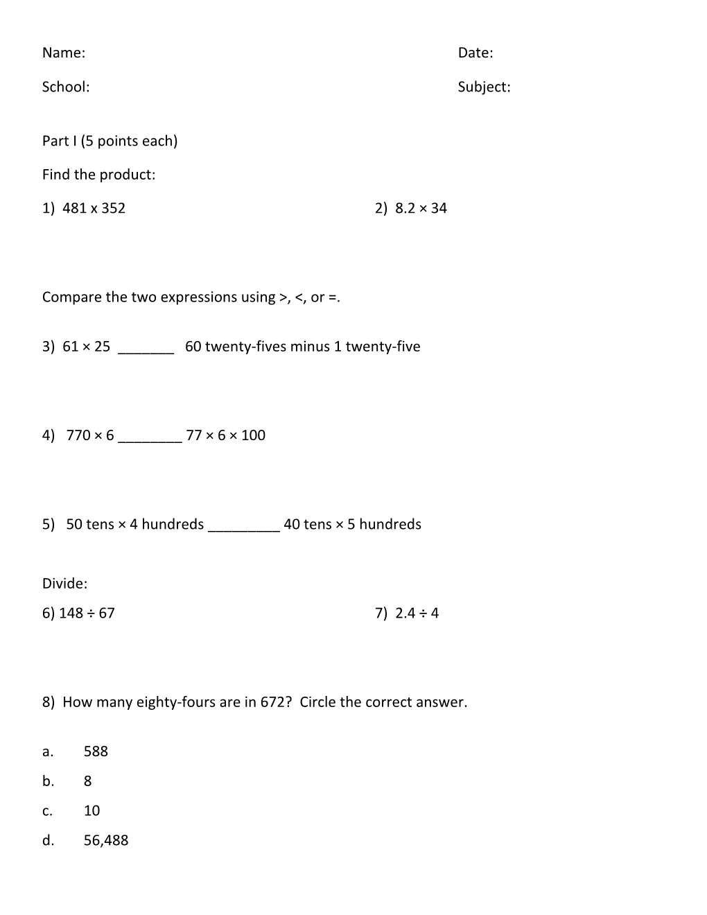 Compare the Two Expressions Using >, <, Or =