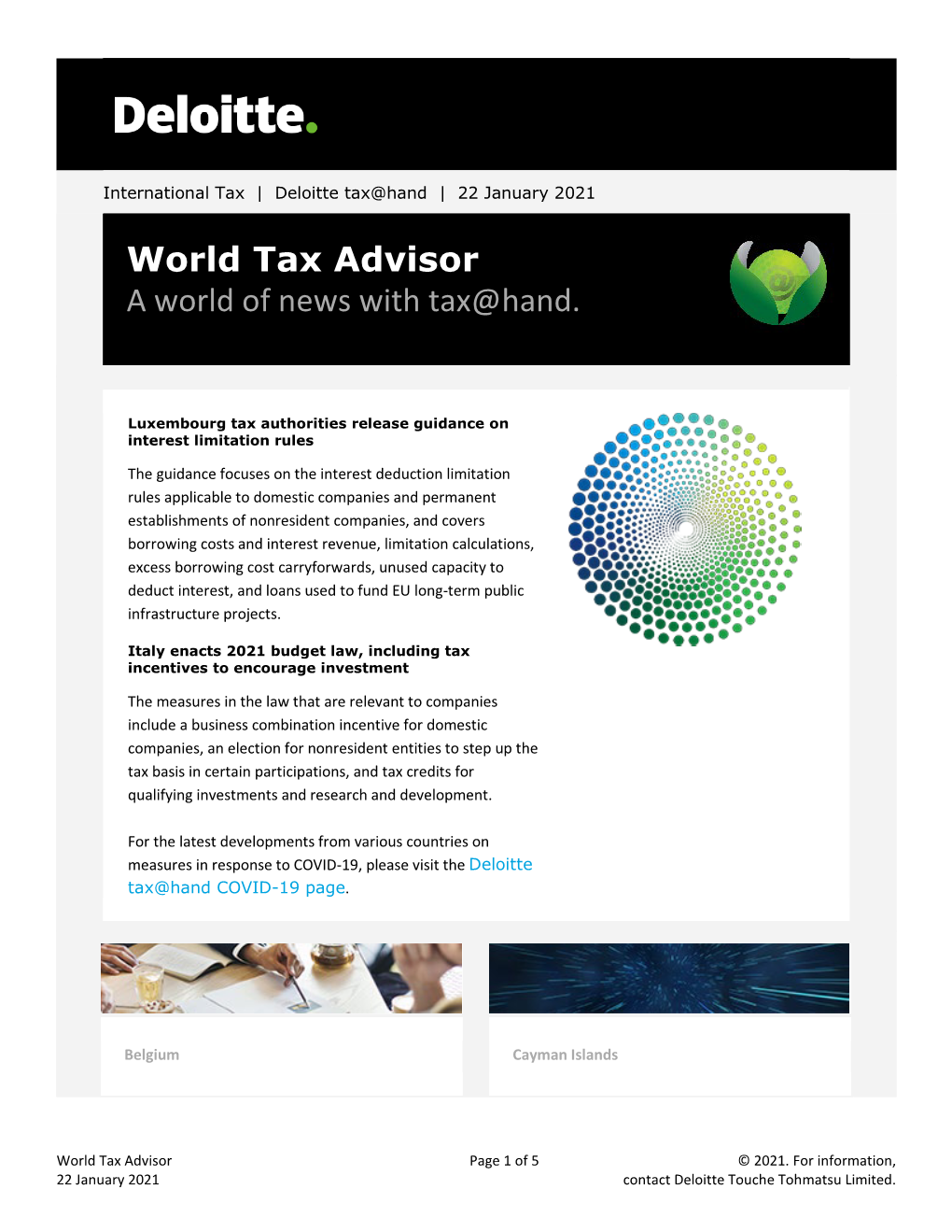 World Tax Advisor a World of News with Tax@Hand
