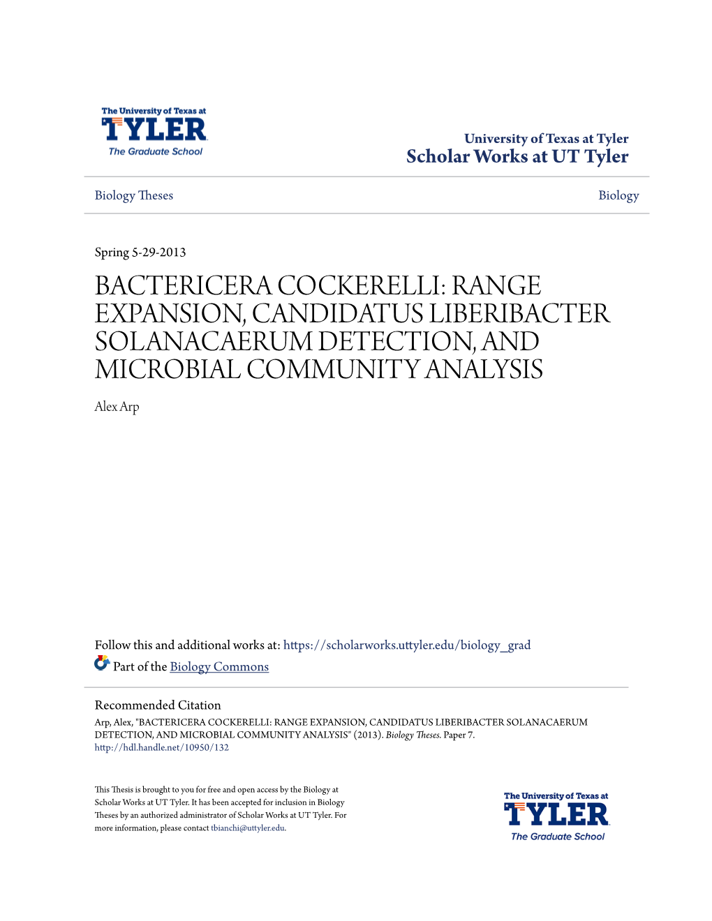 Bactericera Cockerelli: Range Expansion, Candidatus