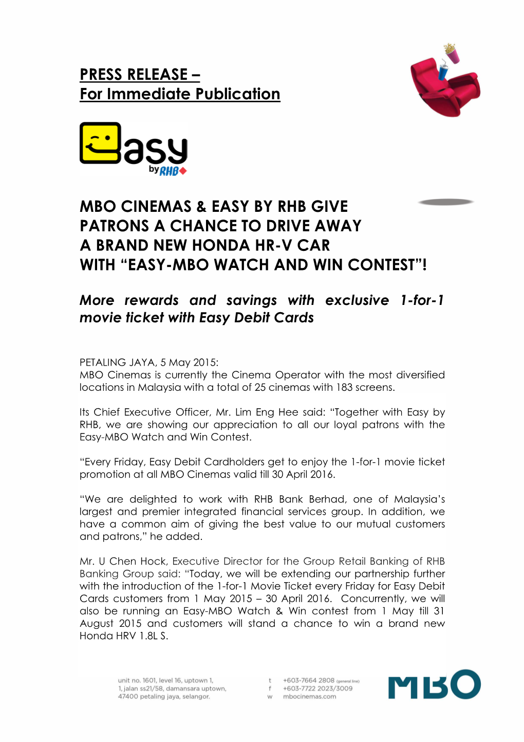 MBO Cinemas & Easy by RHB Give Patrons a Chance to Drive Away