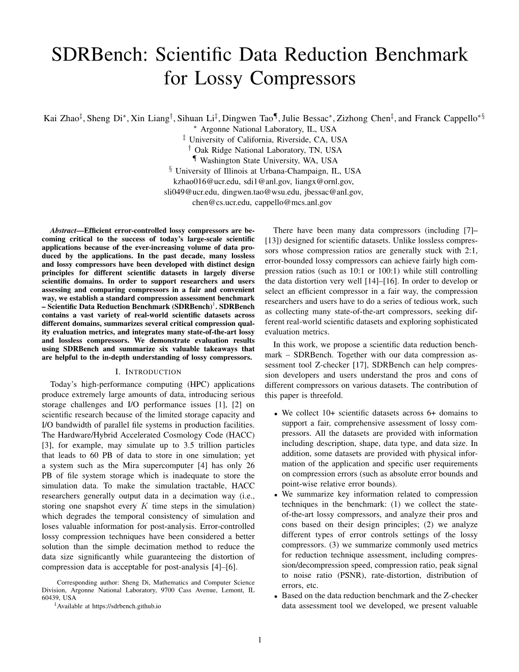 Scientific Data Reduction Benchmark for Lossy Compressors