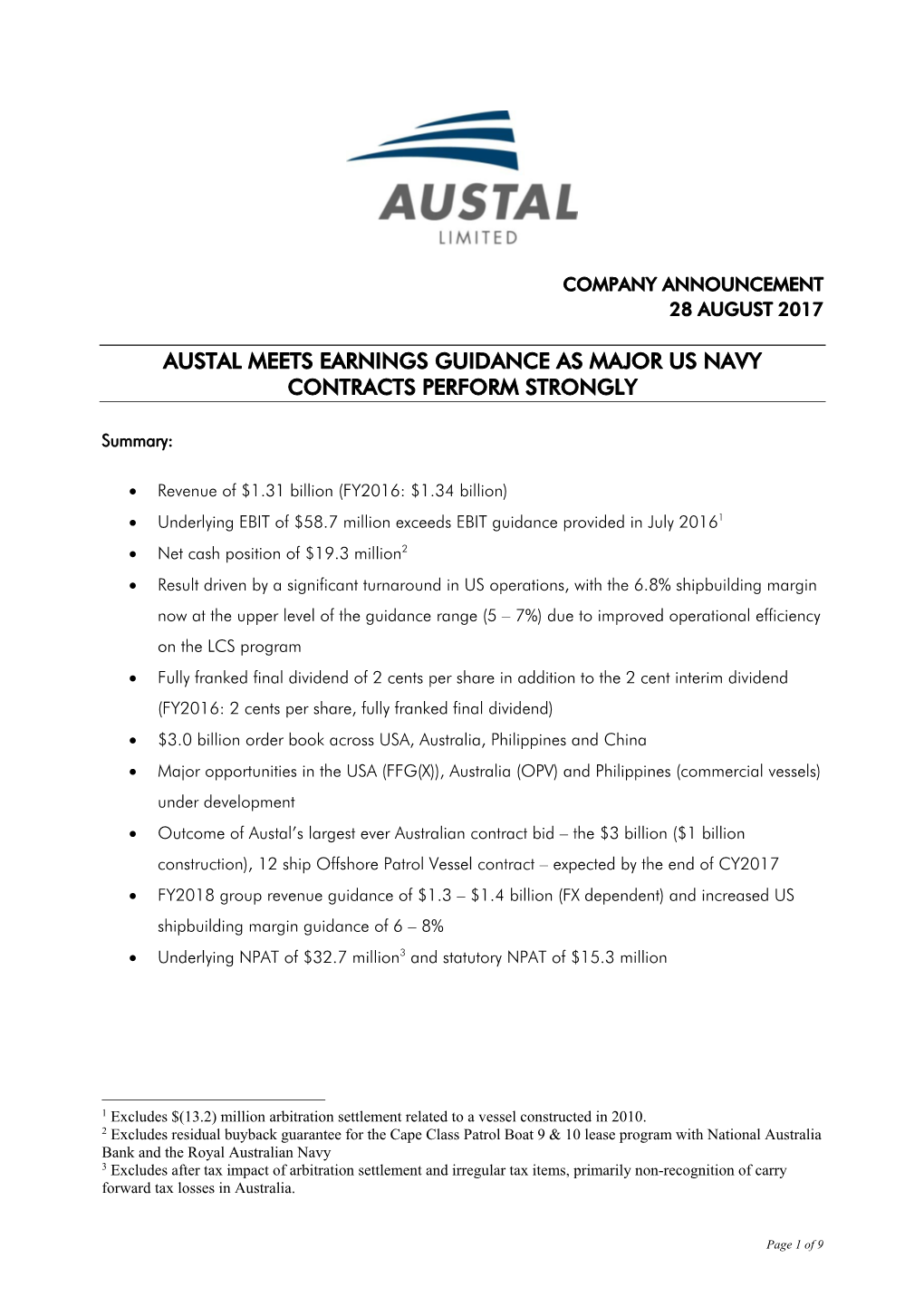 Austal Meets Earnings Guidance As Major Us Navy Contracts Perform Strongly