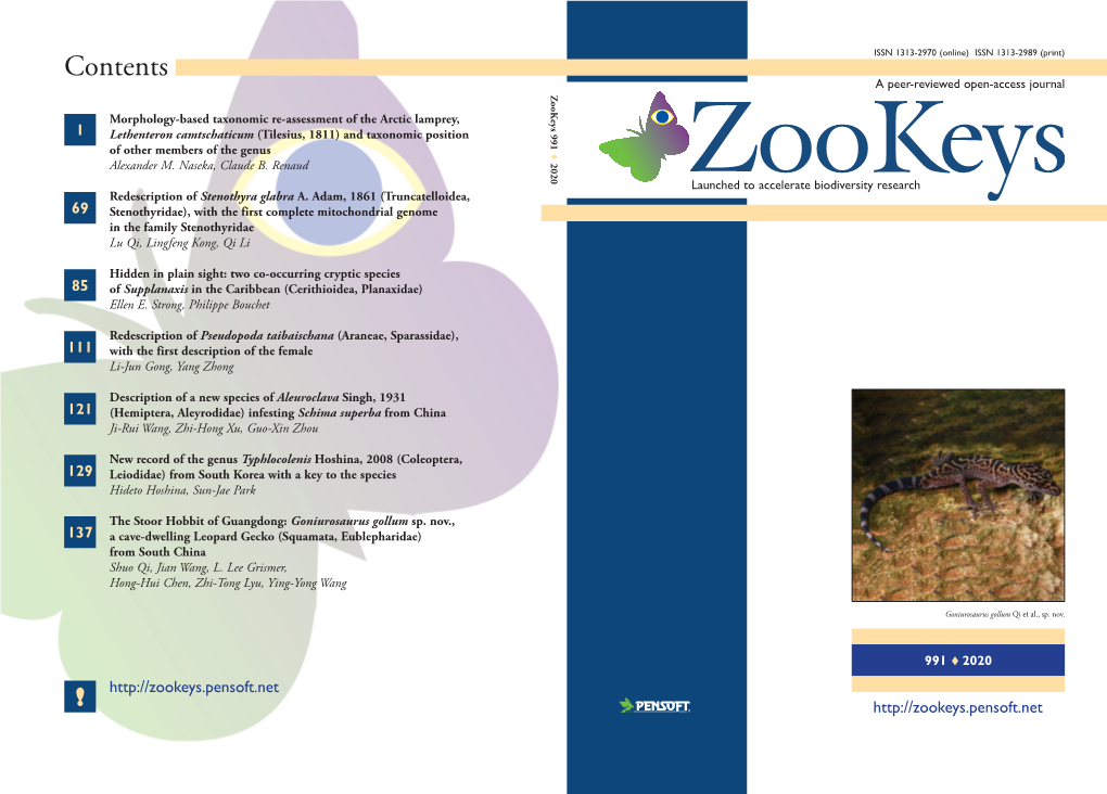 Contents a Peer-Reviewed Open-Access Journal Zookeys 991