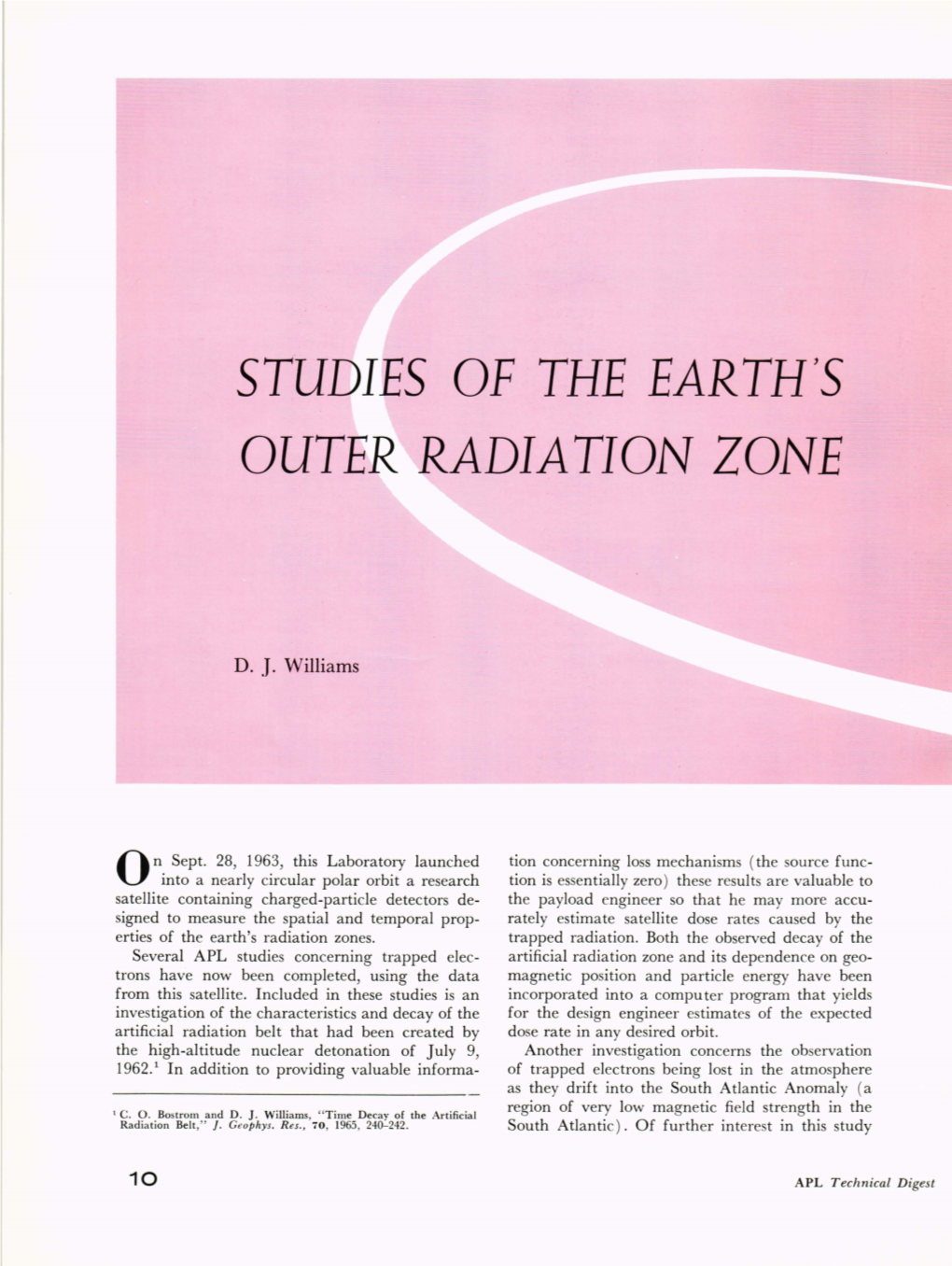 Studies of the Earth's Outer Radiation Zone