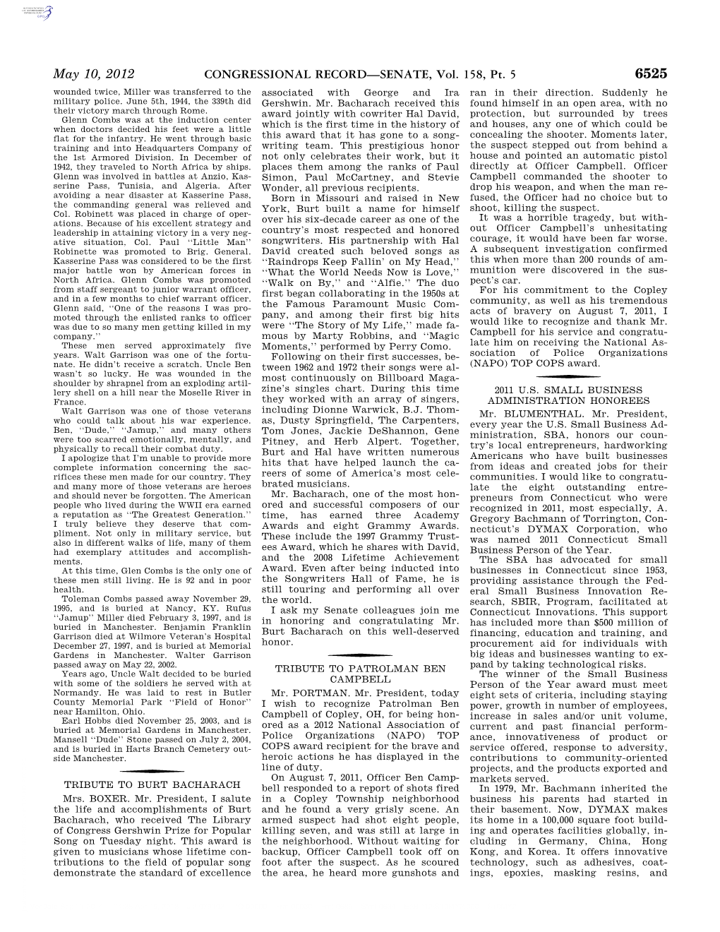 CONGRESSIONAL RECORD—SENATE, Vol. 158, Pt. 5 May 10, 2012