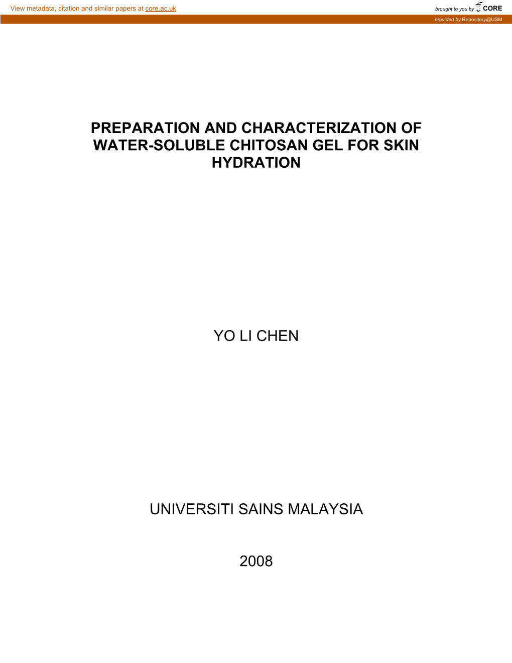 Preparation and Characterization of Water-Soluble Chitosan Gel for Skin Hydration